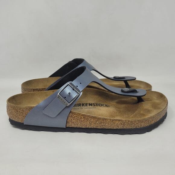 Birkenstock Gizeh Sandals EU40 US9 Gray Metallic Thong Comfort Cozy Slip On - Picture 2 of 11
